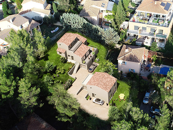 insertion paysagère pour deux villas vue par drone